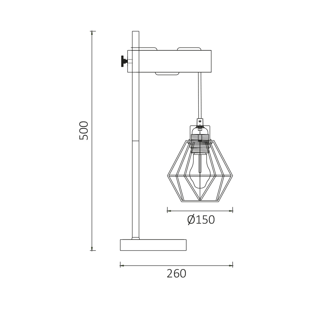 Veioza Wooden BR-BV02-00025, cu intrerupator, 1xE27, neagra+naturala, IP20, Braytron