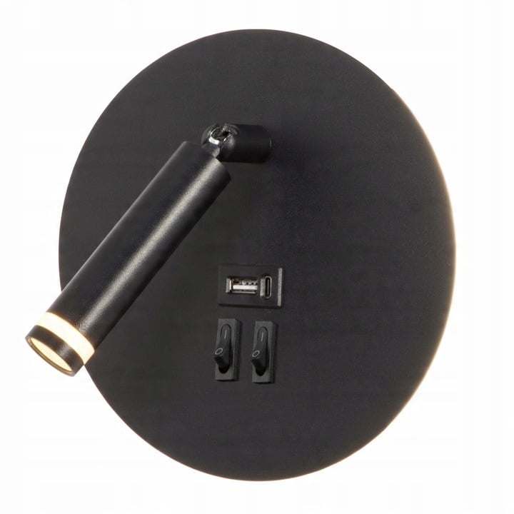 Aplica de perete Piero G9 cu USB A+C, doua intrerupatoare, neagra, LVT