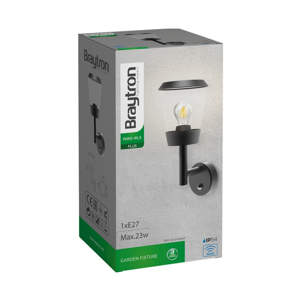 Aplica exterior cu senzor de miscare, E27 , IP54, IK08, aluminiu, gri, Braytron - imagine 3