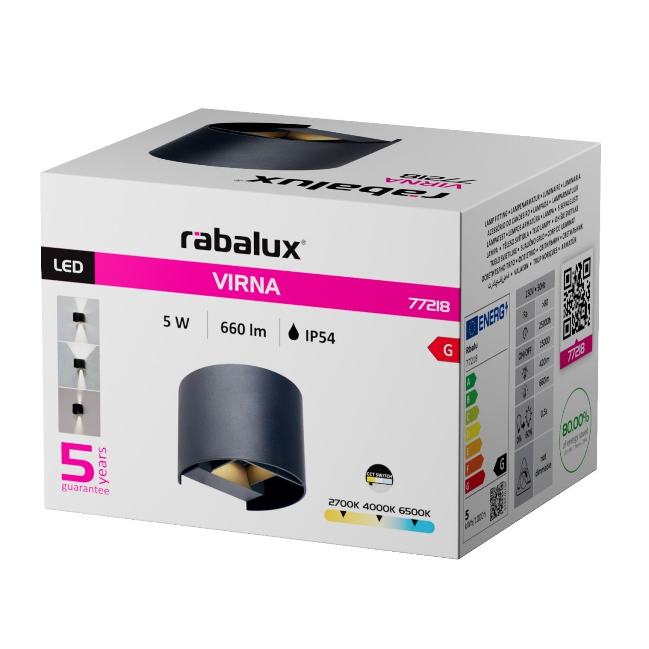 Aplica LED exterior Virna, 5W, 420 lm, lumina calda/neutra/rece, IP54, neagra, Rabalux - Imagine 12