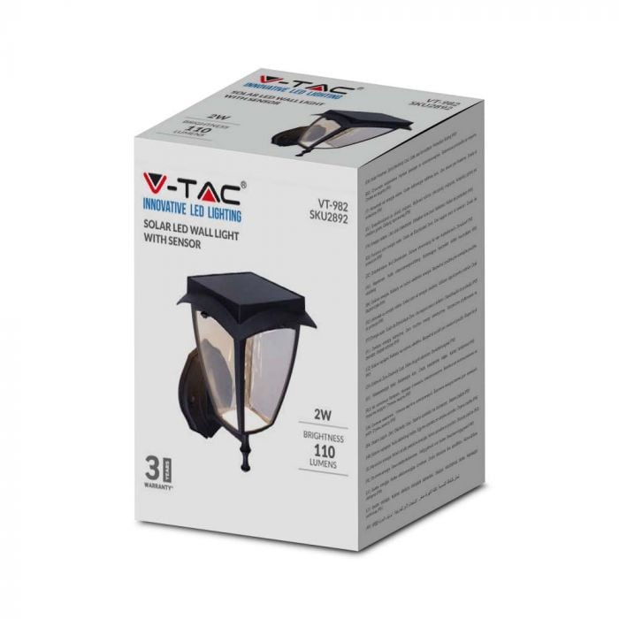 Aplica LED solara pentru exterior V-TAC, 2W, neagra, lumina calda/rece, IP65 - 3 | YEO