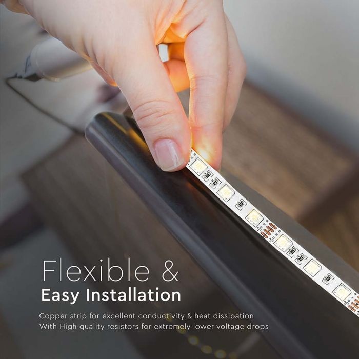 Banda led SMD 5050 V-TAC, Lumina Galbena, 11W/m, 900lm/m, 60 leduri/m, 12V, IP20 - imagine 5