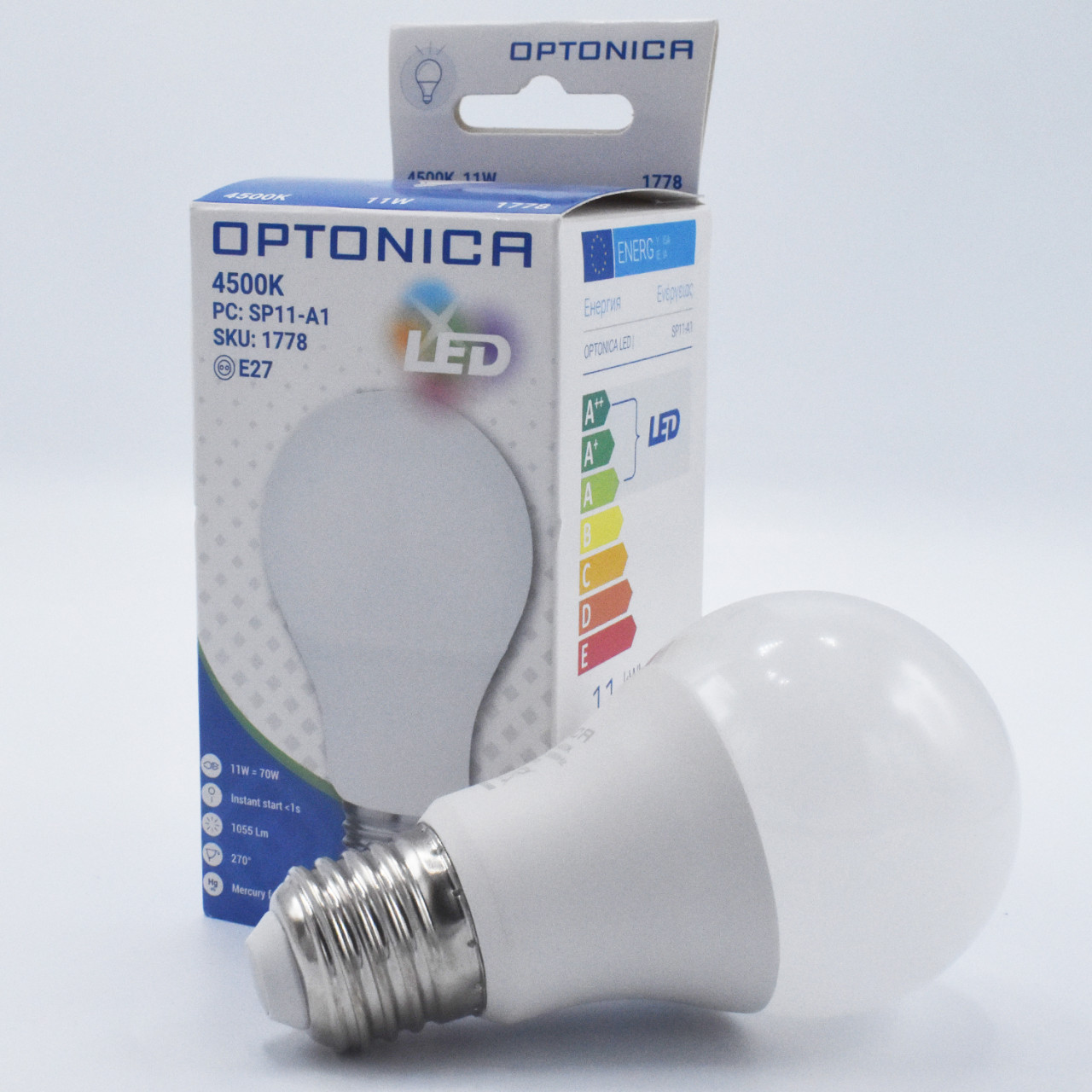 Bec LED 11W(70W) Optonica, A60, E27, 1055 lm, lumina neutra (4500K), clasa energetica F - 1 | YEO