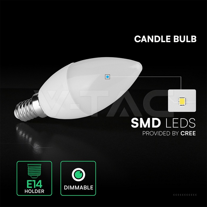 Bec LED 5.5W, E14, lumina neutra (4000 K), 470lm, dimabil, V-TAC - imagine 2