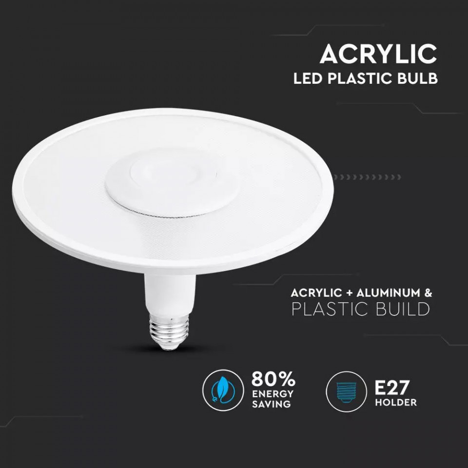 Bec LED Acrilic UFO V-TAC, 18W(70W), E27, 920 lm, lumina rece (6400K), alb, clasa energetica G - 2 | YEO