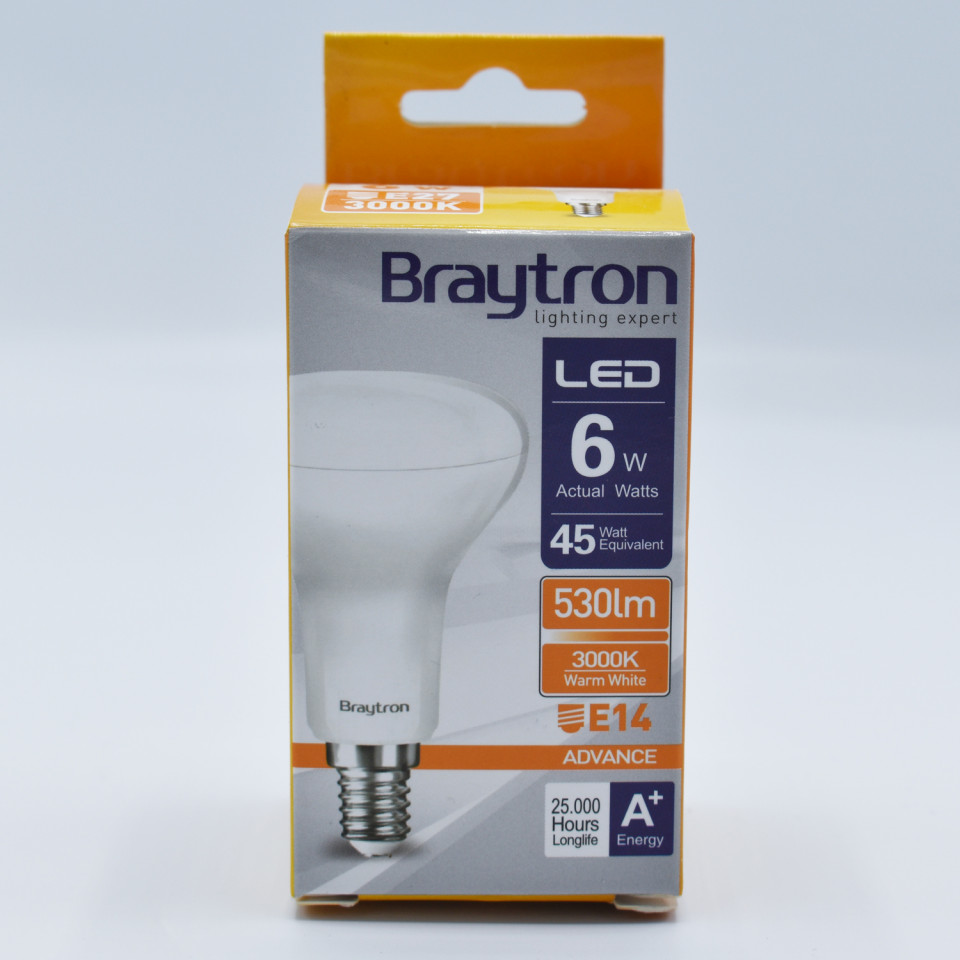 Bec LED Braytron, 6W(45W), R50, E14, 550 lm, lumina calda (3000K), clasa energetica F - 2 | YEO
