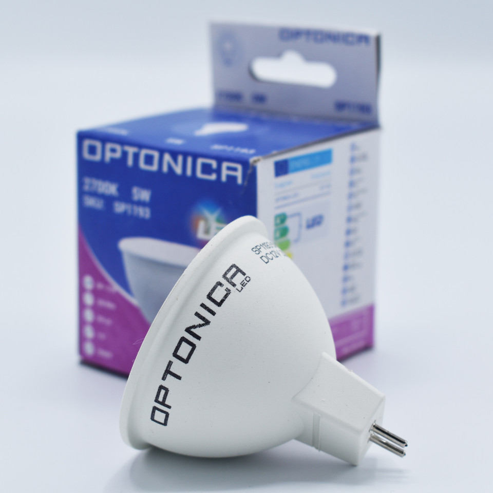 Bec LED MR16 Optonica, 12V, 5W(40W), 400 lm, lumina calda (2700K), clasa energetica F - 1 | YEO