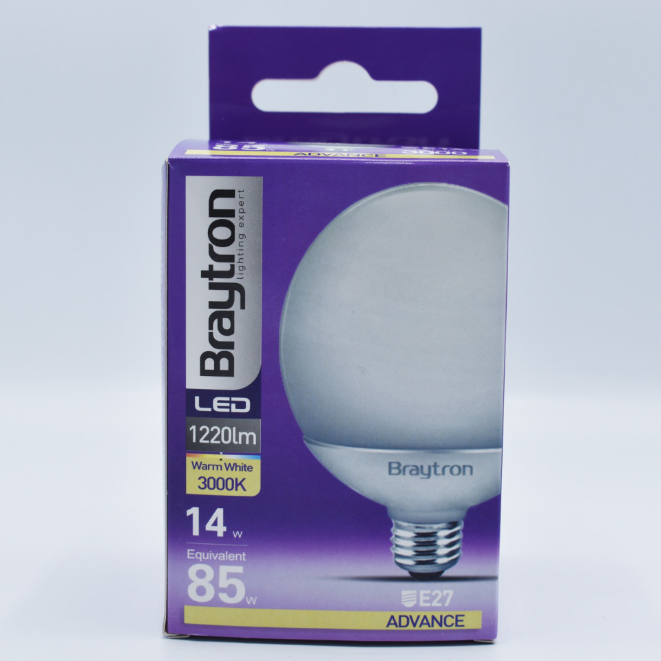 Bec LED Sferic 14W(90W) Braytron, G95, E27, 1360 lm, lumina calda (3000 K), clasa energetica F - 2 | YEO