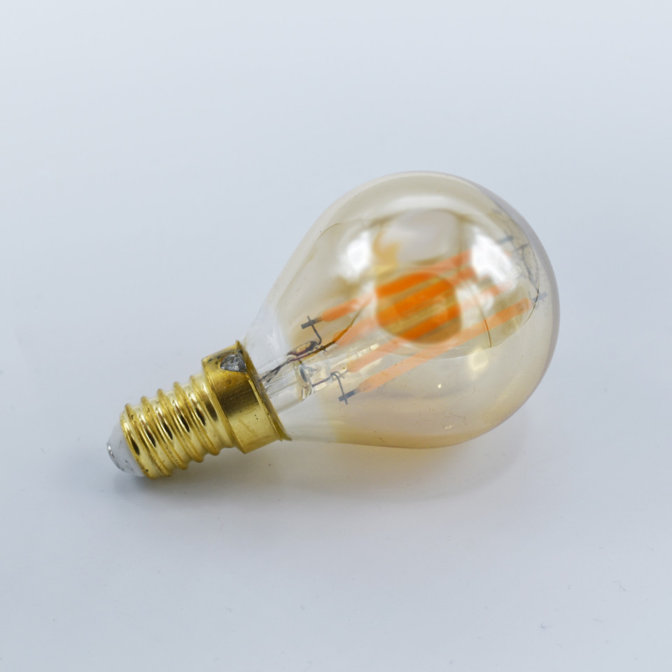 Bec LED sferic Vintage filament Optonica, 4W(30W), E14, G45, 350 lm, lumina calda (2500K), auriu, dimabil, clasa energetica F - 3 | YEO