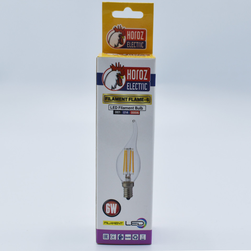 Bec LED Vintage filament Horoz Electric, 6W(48W), E14, forma flacara, 700 lm, lumina calda (2700 K), clasa energetica E - 2 | YEO