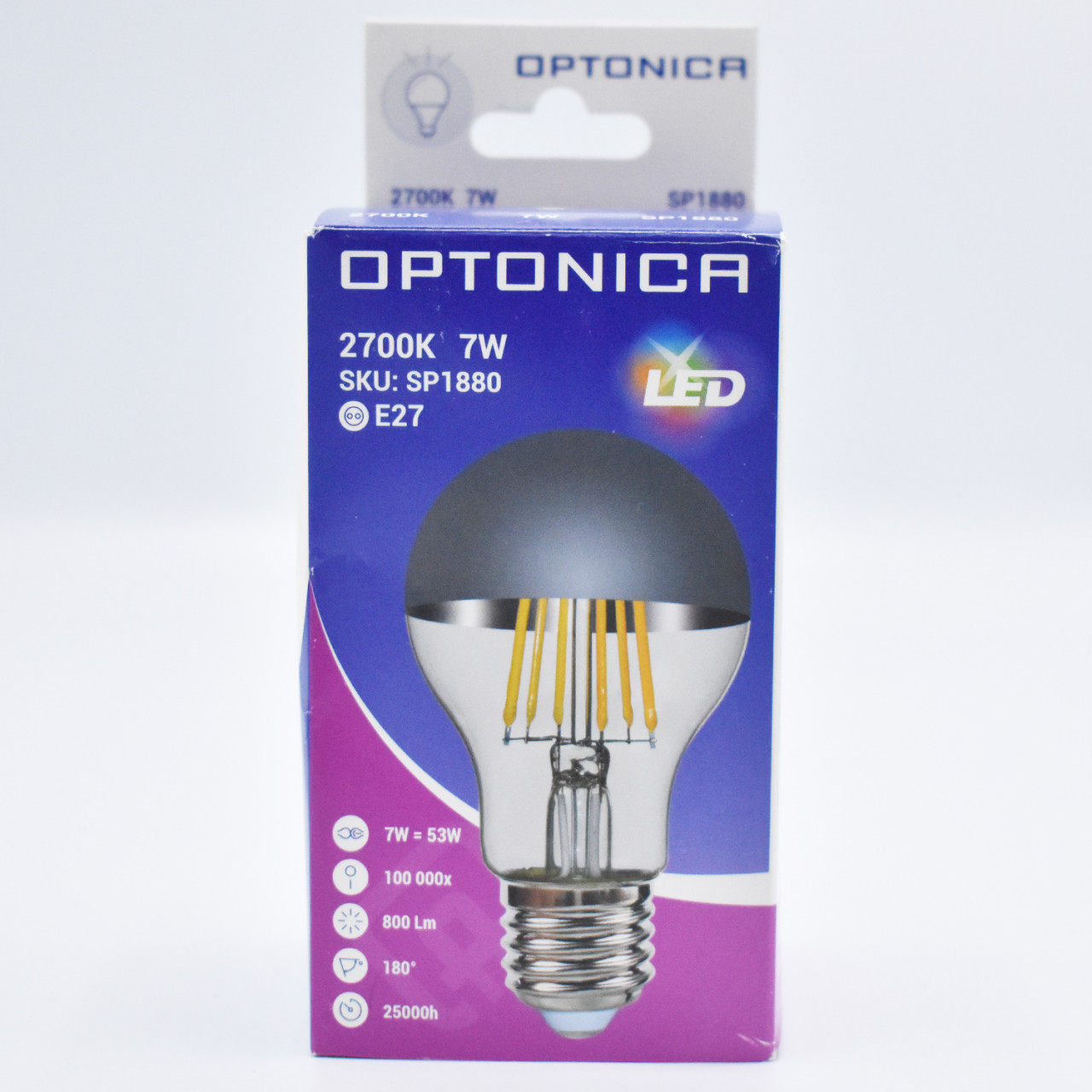 Bec LED Vintage filament Optonica, 7W(53W), E27, 800 lm, lumina calda (2700K), finisaj argintiu, clasa energetica F - 2 | YEO