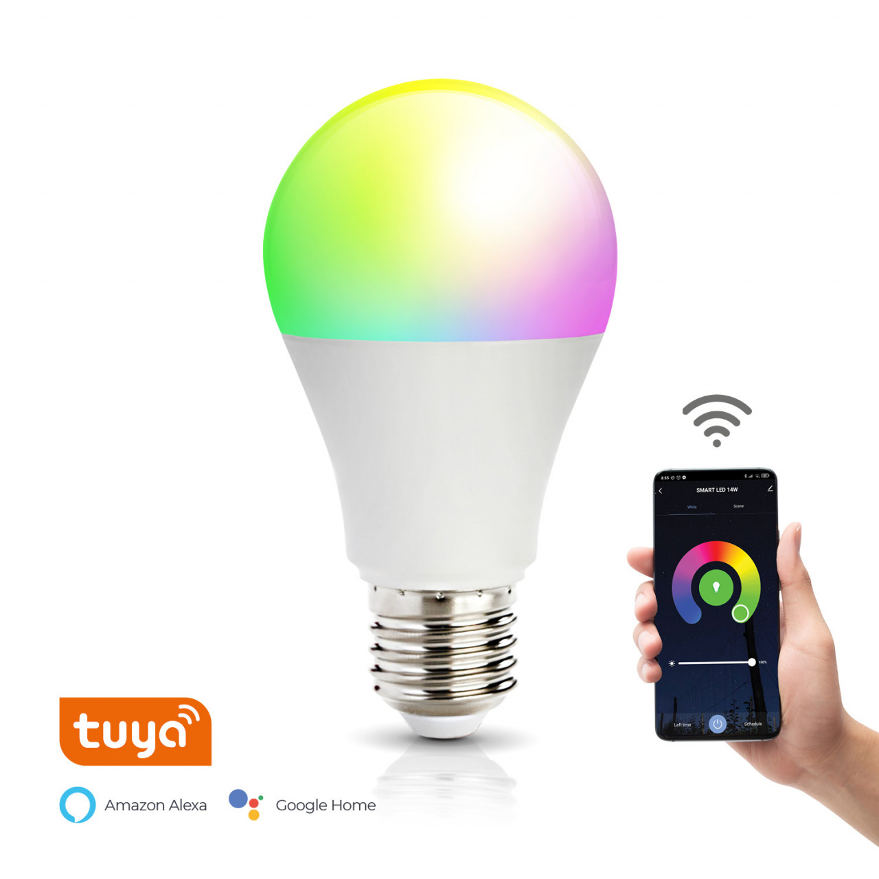 Bec Smart LED 14W Kobi, E27, RGB+CCT, control Tuya, WiFi 2.4GHz, dimabil, clasa energetica F