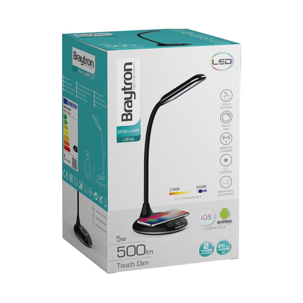 Lampa de birou LED, 500lm, lumina calda/neutra/rece, dimabila, neagra, Braytron - imagine 4