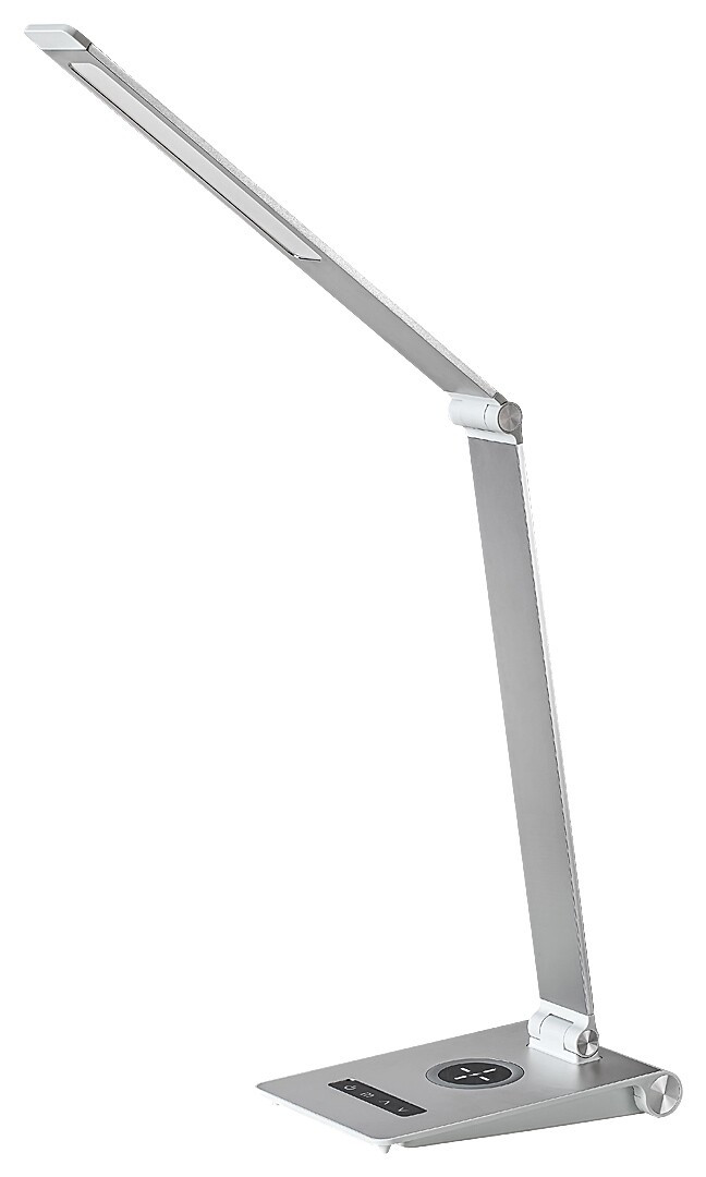 Lampa de birou LED Nilfgrad 2029, încărcător wireless si USB, intrerupator touch, 13W, 890lm, lumina rece, neutra, calda, alba+argintie, IP20, Rabalux