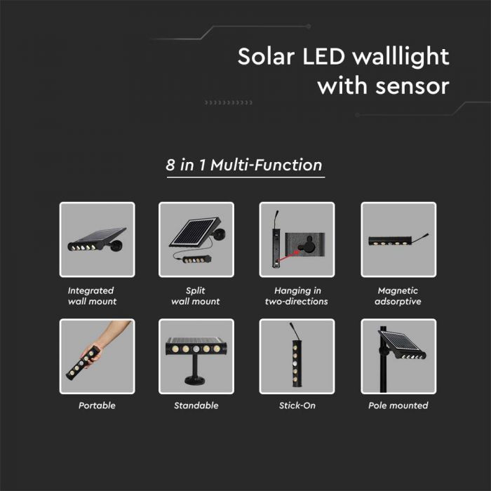 Lampa Solara cu senzor de miscare 8W, 950lm, IP65, Lumina neutra (4000K) V-TAC - 1 | YEO