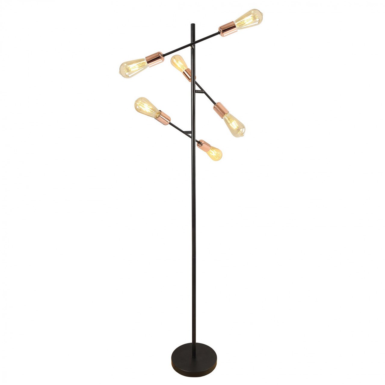 Lampadar Straight KL107009, cu intrerupator, 6xE27, negru+cupru, IP20, Klausen