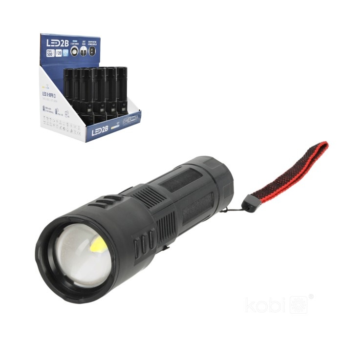 Lanterna LED X-MPR 3, lumina rece(6000 K), focalizare, afisaj, acumulator, neagra, Kobi