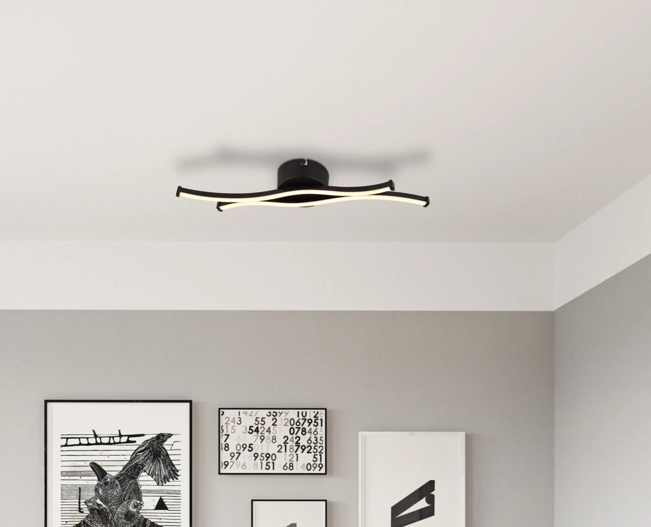 Lustra LED Boyd 12W, 2 brate curbate, lumina calda (3000 K), negru mat/opal, Globo Lighting