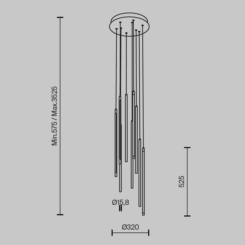 Lustra LED Light Stick MOD236PL-L54B3K, dimabila, 46W, 3350lm, lumina calda, IP20, neagra, Maytoni