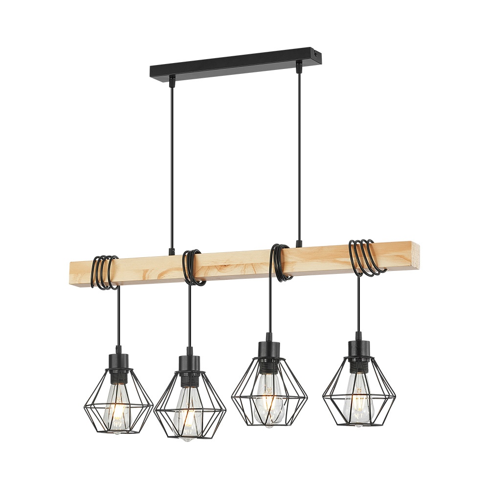 Lustra Wooden BR-BV02-00020, 4xE27, neagra+natural, IP20, Braytron