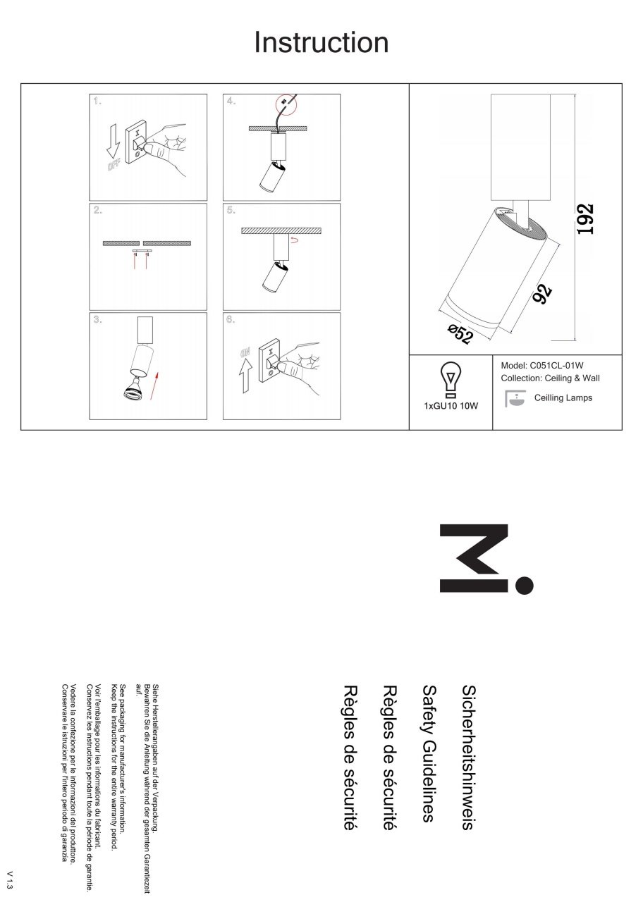 Plafoniera Focus C051CL-01W, 1xGU10, alba, IP20, Maytoni - 3 | YEO