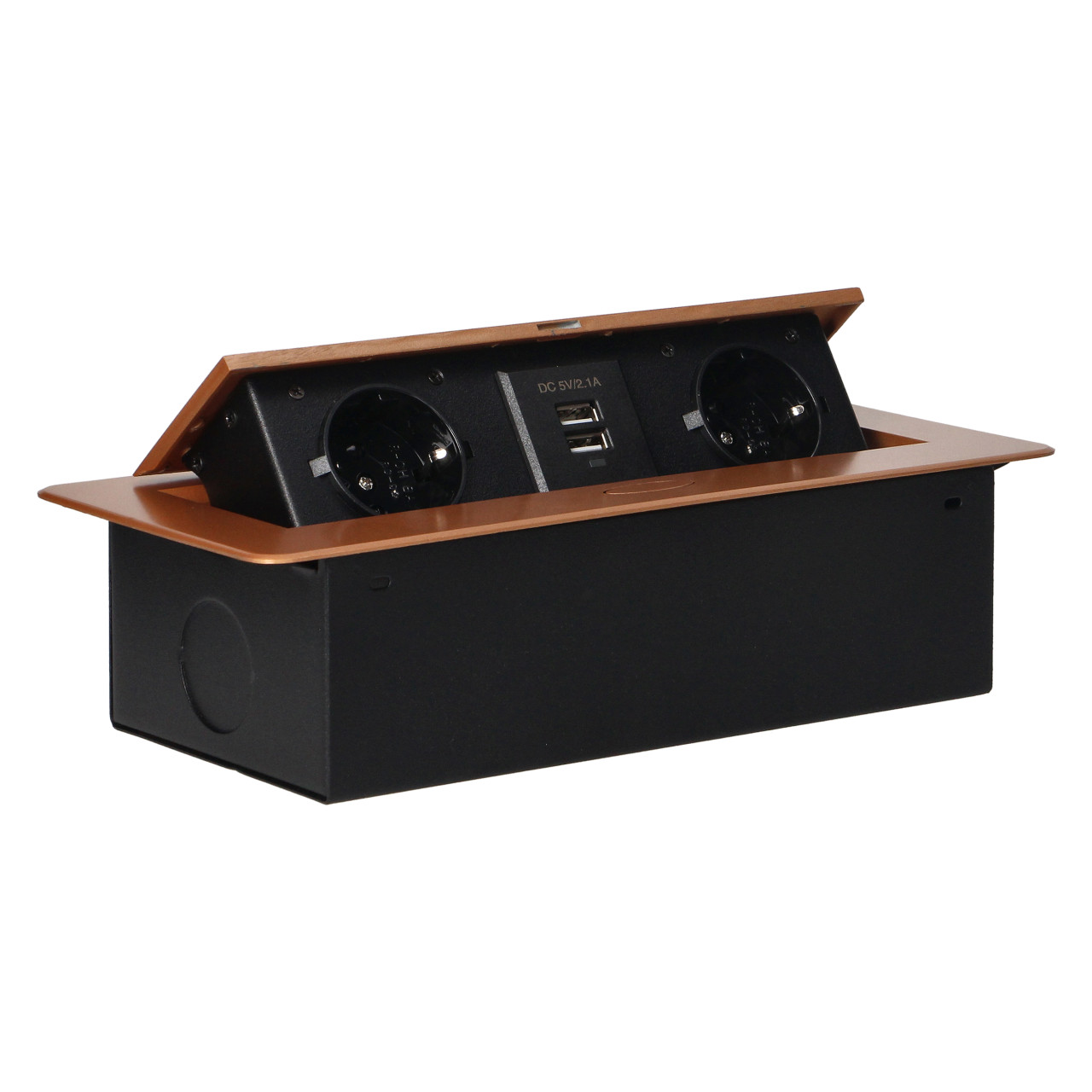 Priza incastrabila dreptunghiulara, 2 prize scuko + 2 USB 5V 2.1A, fara cablu, auriu, Orno