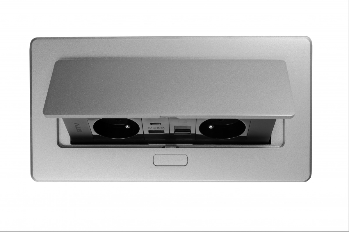 Priza incastrabila dreptunghiulara MULTISOFT, 2x Schuko, USB A+C, RJ45,1.5 m, aluminiu, GTV - imagine 4
