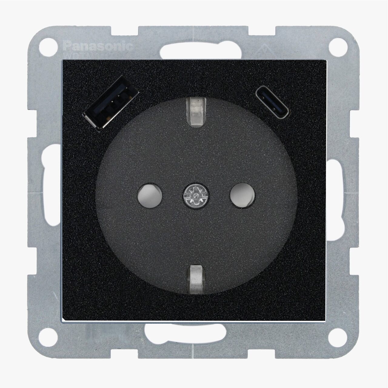 Priza simpla cu impamantare, protectie copii, USB A+C, 16A, IP20, Negru, Panasonic Karre Plus 55