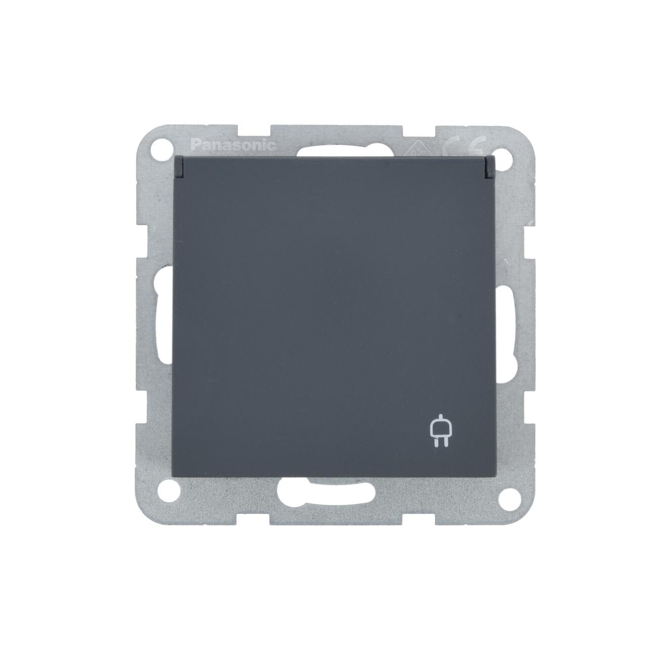Priza simpla cu impamantare si capac, protectie copii, 16A, IP20, Night, Panasonic Karre Plus 55 Soft Touch - 1 | YEO