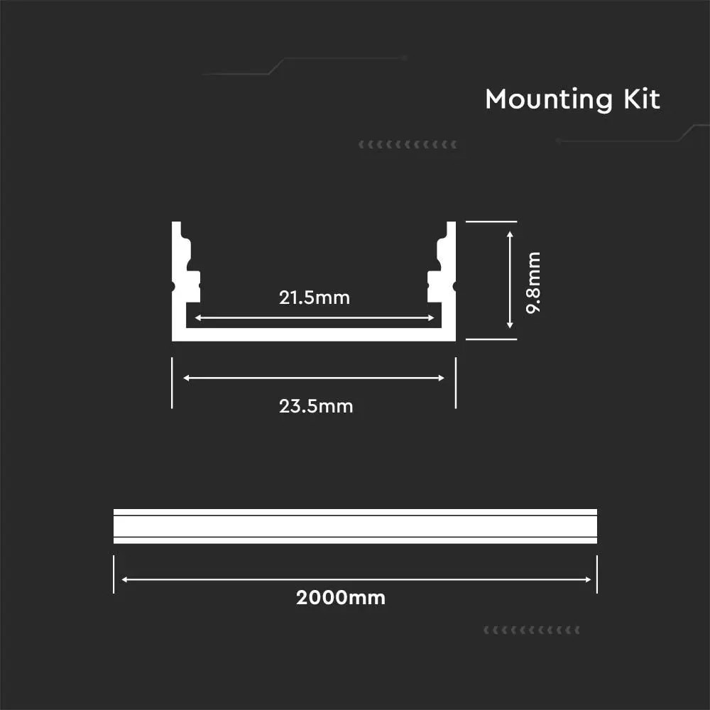 Profil Banda LED, Aplicat (PT), Lat, fara Margine, Negru, 2m