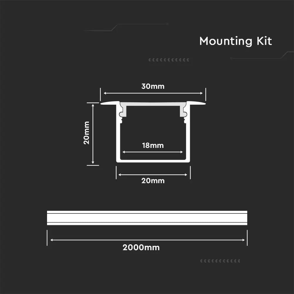 Profil Banda LED, Incastrat (ST), Lat, Aluminiu + Alb Mat, 2m - 2 | YEO