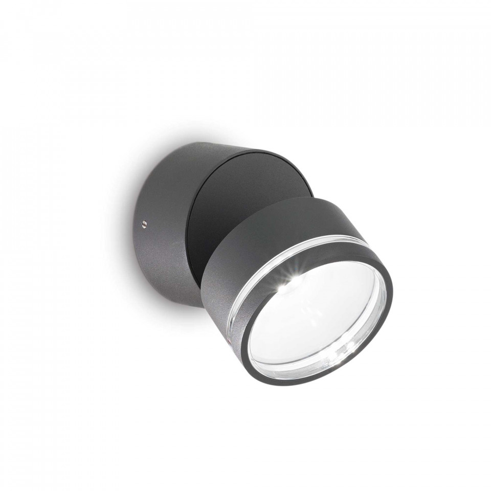 Spot de exterior LED OMEGA AP rotund, sticla, antracit, 7W, 610 lm, lumina calda (3000K), 285450, Ideal Lux