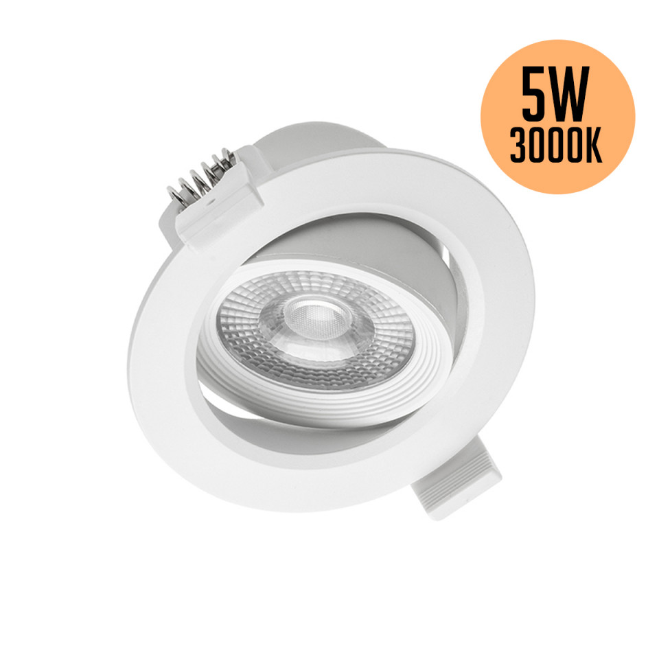 Spot LED 5W Incastrat, Rotund, Orientabil, GTV, 400lm, Lumina Calda (3000K), Alb