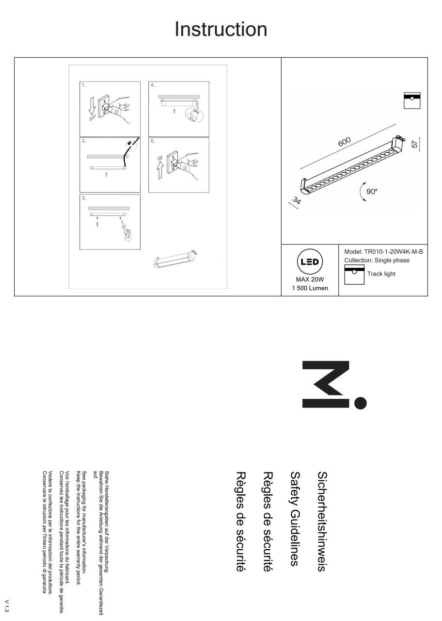 Spot liniar pe sina Maytoni, 20W, lumina neutra(4000 K), orientabil, negru