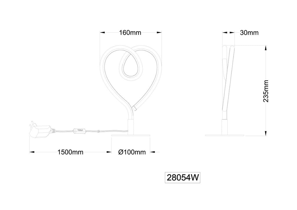 Veioza LED forma de inima 6W, 250 lm, lumina calda (3000K), IP20, alb