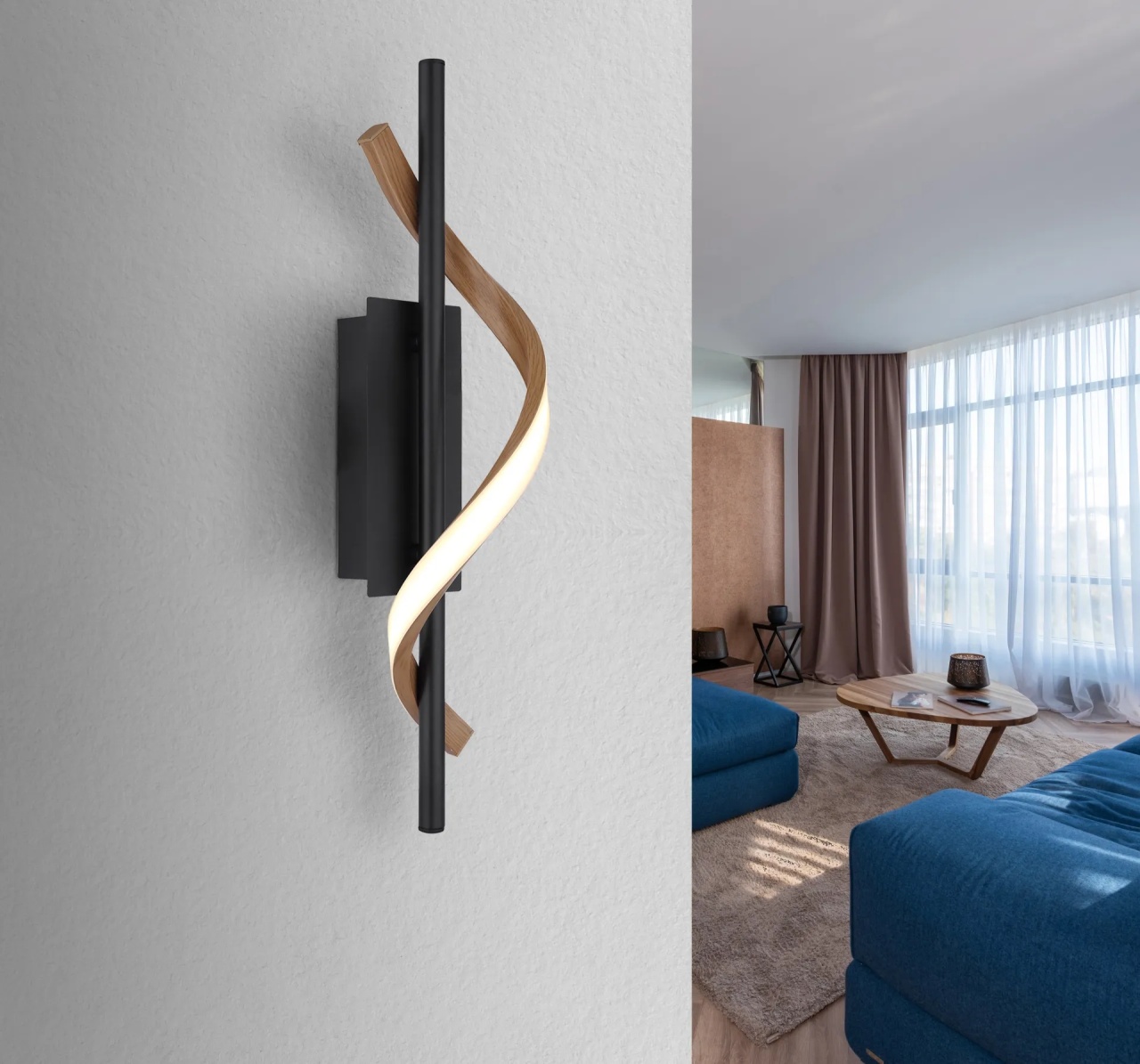 Aplica LED WATKINS, 12.5W, lumina calda(3000 K), 600 lm, negru/opal/lemn, IP20, Globo Lighting - imagine 5