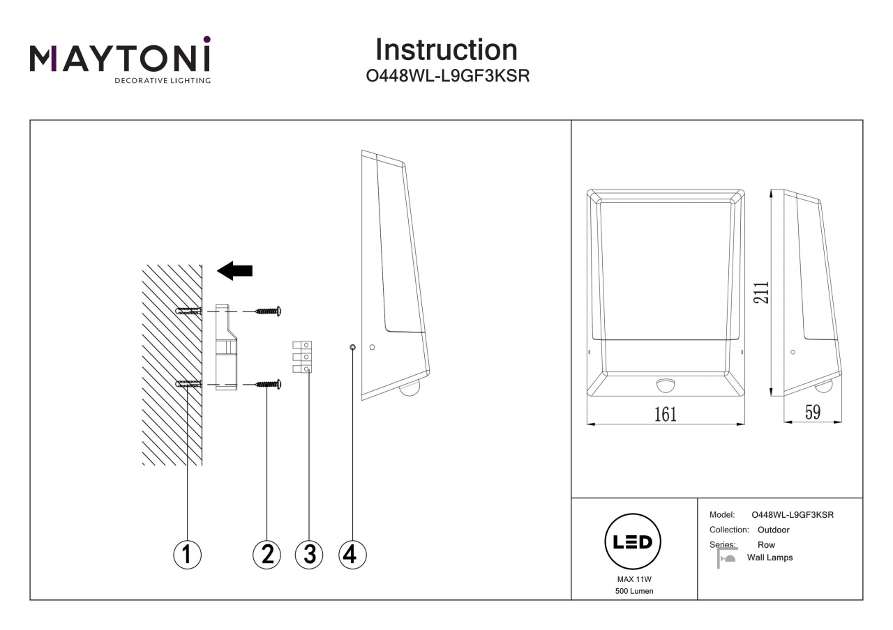 Aplica pentru exterior LED Row O448WL-L9GF3KSR, 11W, 500lm, lumina calda, IP44, grafit, Maytoni - 3 | YEO