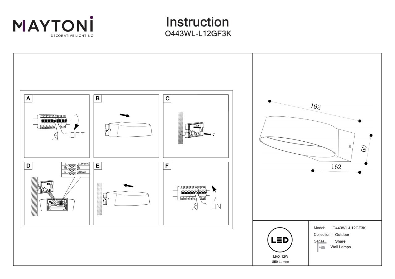 Aplica pentru exterior LED Share O443WL-L12GF3K, 12W, 850lm, lumina calda, IP54, grafit, Maytoni - 3 | YEO