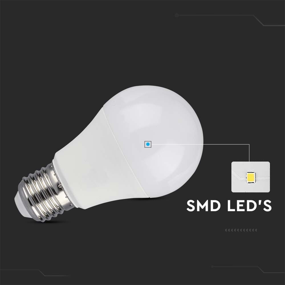 Bec LED 10.5W(75W) V-TAC, A60, E27, 1055 lm, lumina neutra (4000 K), clasa energetica F - 1 | YEO