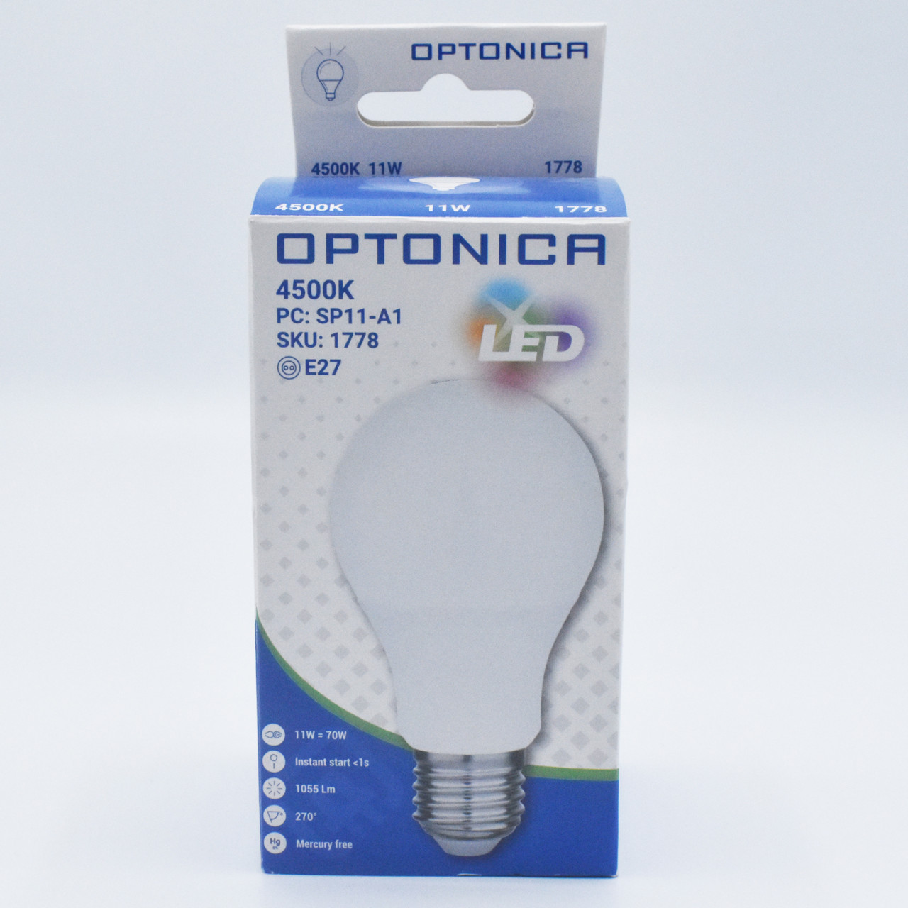 Bec LED 11W(70W) Optonica, A60, E27, 1055 lm, lumina neutra (4500K), clasa energetica F - 2 | YEO