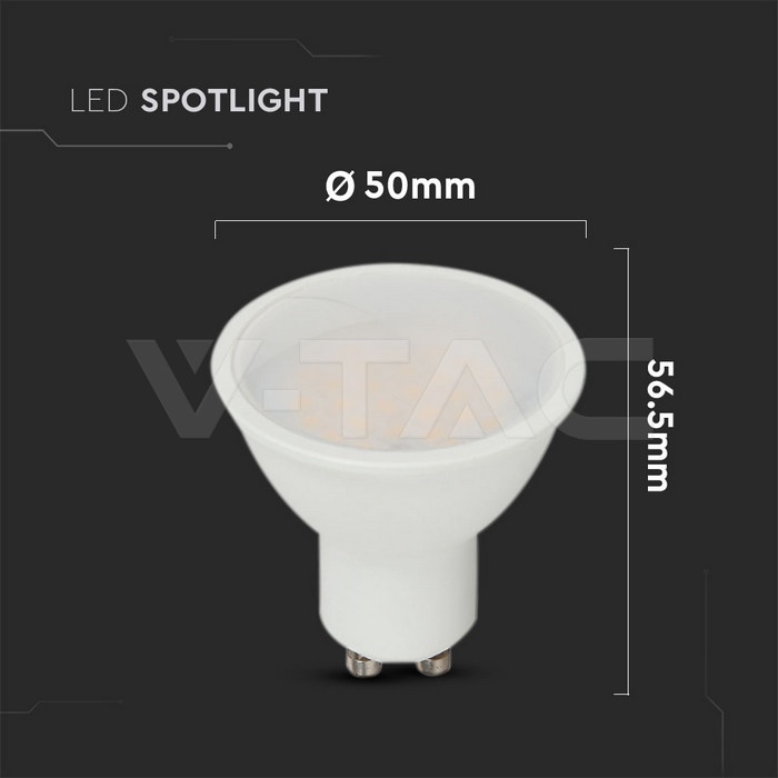 Bec LED 4.5W(35W), GU10, 400lm, lumina calda (3000K), cip CREE, IP20, alb, V-TAC