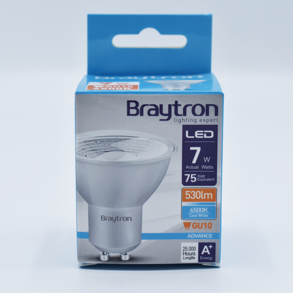 Bec LED 7W(70W) Braytron, GU10, 530 lm, lumina rece (6500 K), clasa energetica F - 2 | YEO