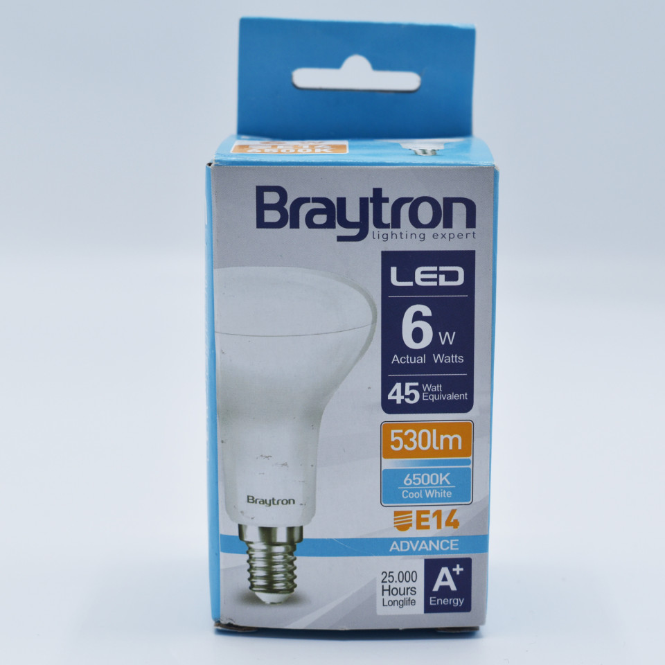 Bec LED Braytron 6W(45W), E14, R50, 550lm, lumina rece (6500K), clasa energetica F - 2 | YEO