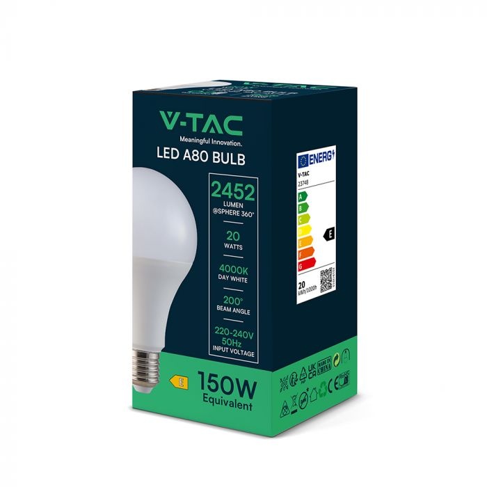 Bec LED E27, 20W (150W), V-TAC, A80, 2452lm, Lumina Neutra (4000K) - 2 | YEO