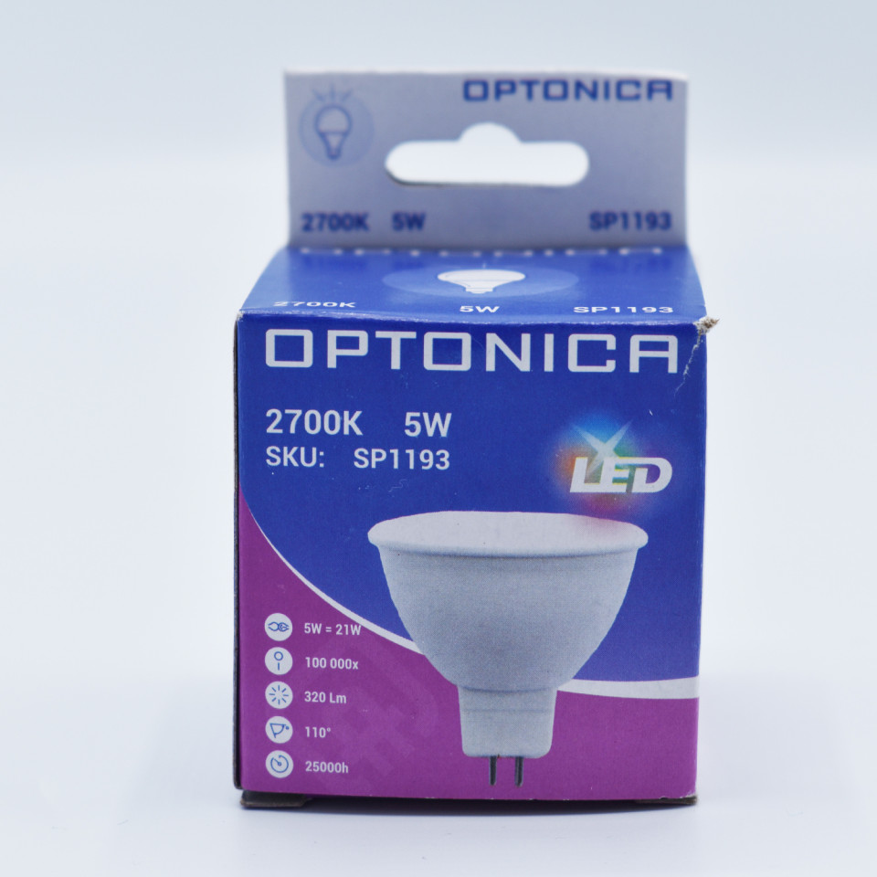 Bec LED MR16 Optonica, 12V, 5W(40W), 400 lm, lumina calda (2700K), clasa energetica F - 2 | YEO
