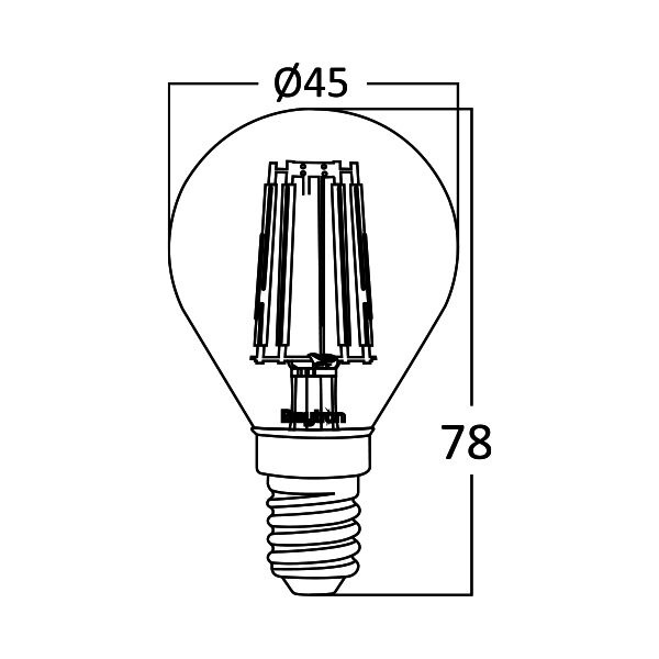 Bec LED sferic Vintage filament Braytron, 4W(32W), E14, G45, 350 lm, lumina calda (2200K), auriu, clasa energetica F
