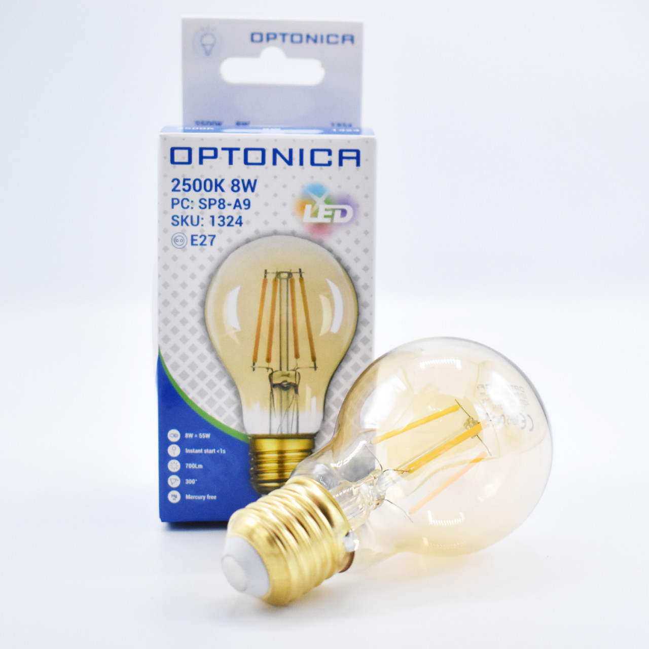 Bec LED Vintage dimabil Optonica, 8W(54W), 700 lm, lumina calda (2700K), clasa energetica F - 1 | YEO