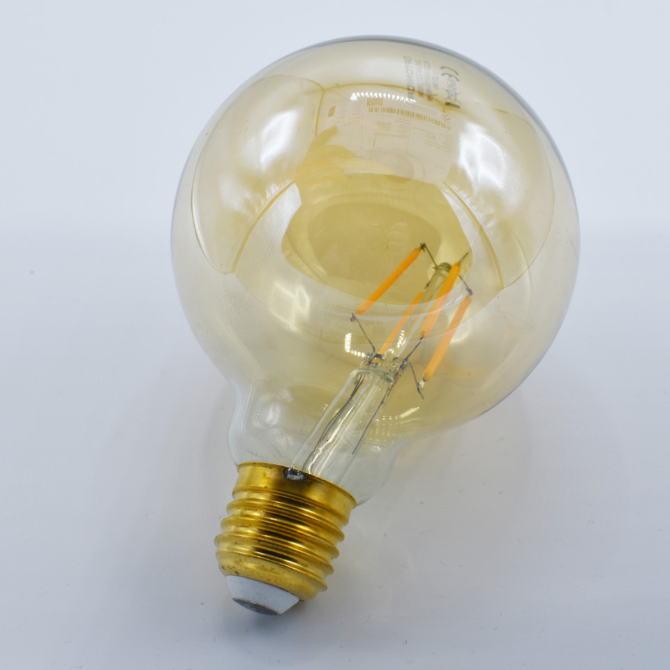 Bec LED Vintage filament 4W(27W) Optonica, G95, E27, 400 lm, lumina calda (2800K), auriu, clasa energetica F - 3 | YEO