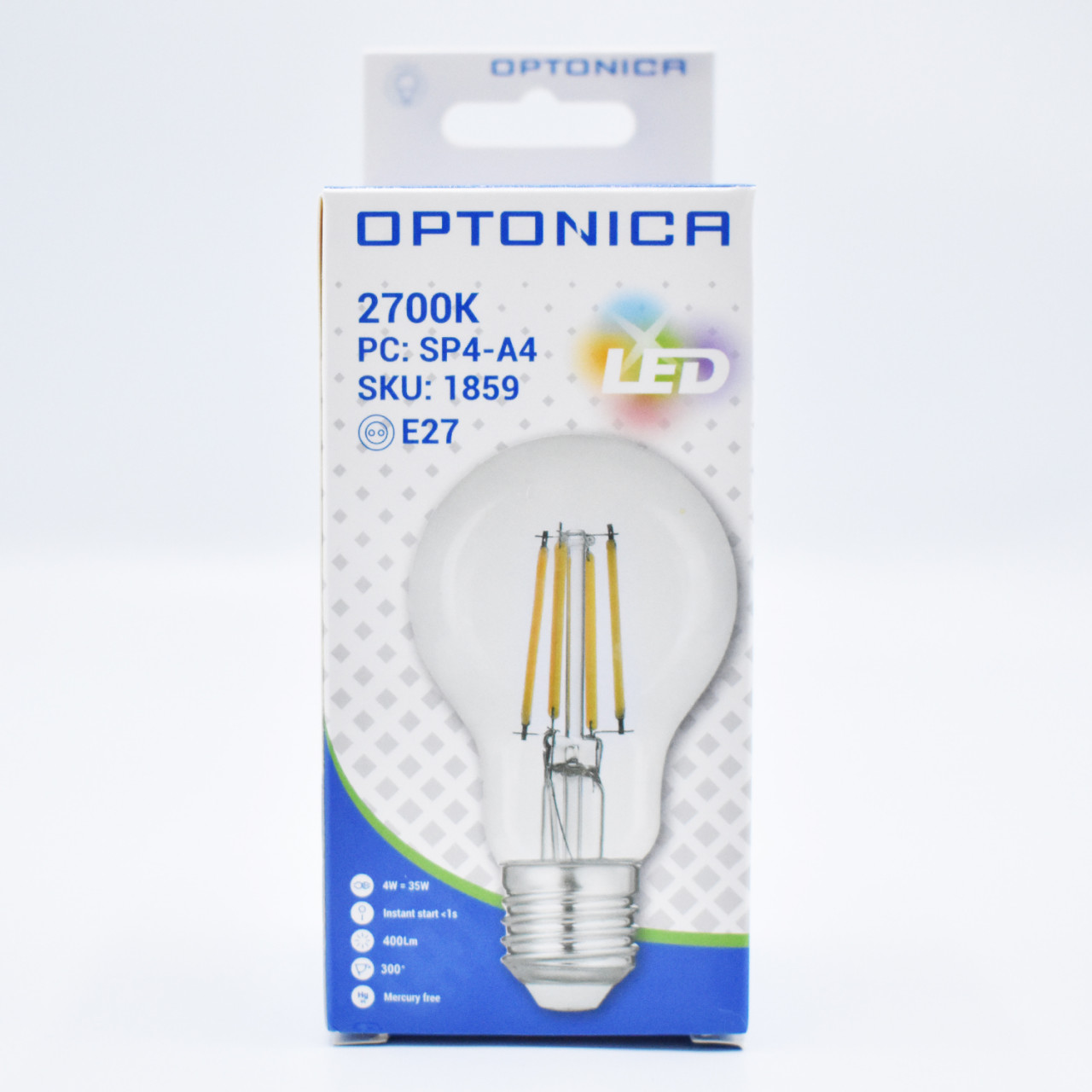Bec LED Vintage filament Optonica, 4W(32W), E27, A60, 470 lm, lumina calda (2700K), transparent, clasa energetica E - 2 | YEO
