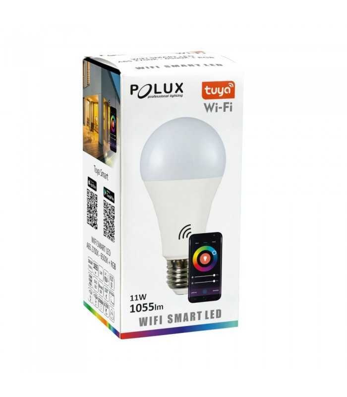 Bec Smart LED 11W(75W) Polux, E27, RGB+CCT, 1055 lm, Wi-Fi, 3000K–6500K, clasa energetica F